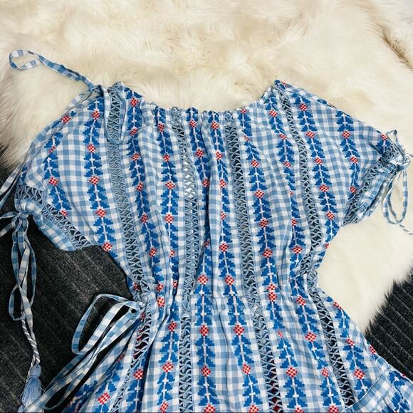 Dodo Bar Or Yolanda Dress Asymmetric Embroidered Check Plaid Cotton-Gauze S NWT - Picture 7 of 12